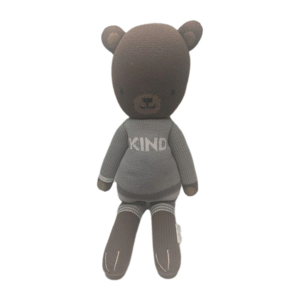 Cuddle And Kind Oliver The Bear Plush Brown Knit Organic Gray Sweater Wild 21"